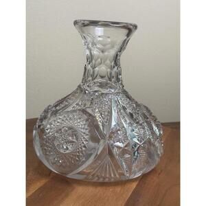 Pressed Glass Water Carafe/Vase - North Star / Pinwheel Pattern - MCM Decor